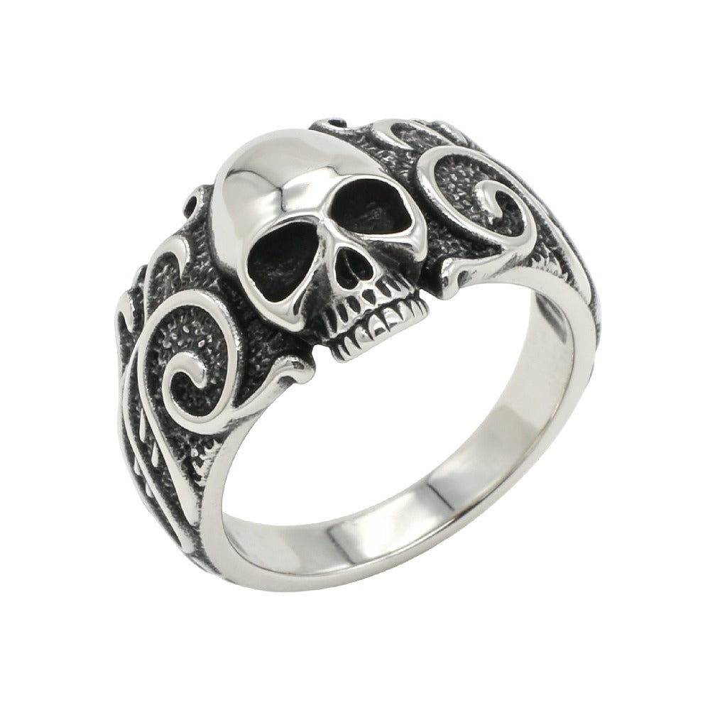 Kemston Skull Ring for Men Stainless Steel Vintage Engraved Detail R1983