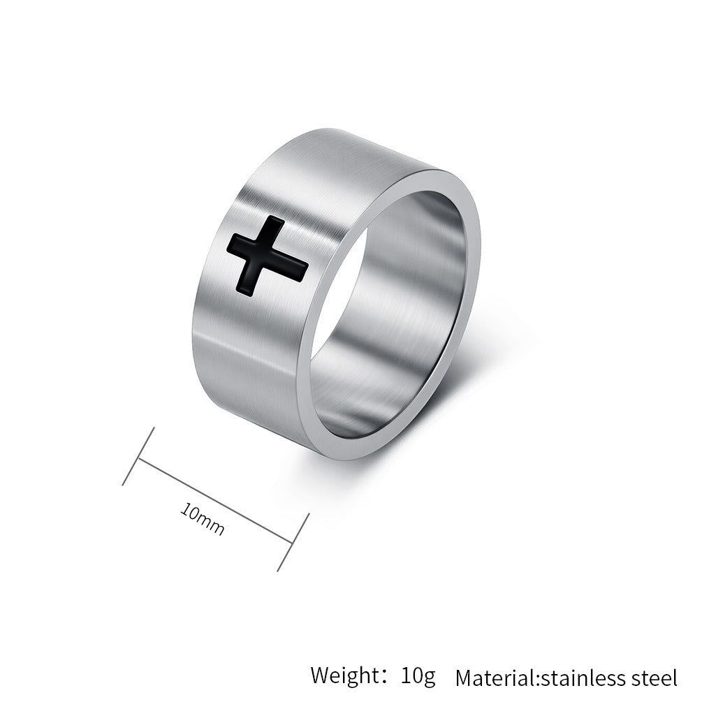 Kemstone Matte Cross Ring for Men Stainless Steel 10MM Wide Band Vintage K-R1209