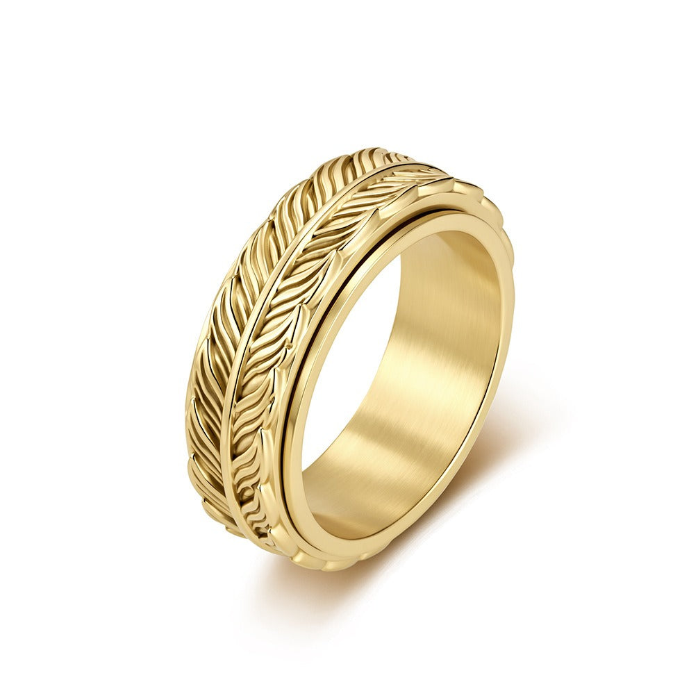 Kemston Feather Spinner Ring for Men Stainless Steel Rotating Vintage Band K-R1196