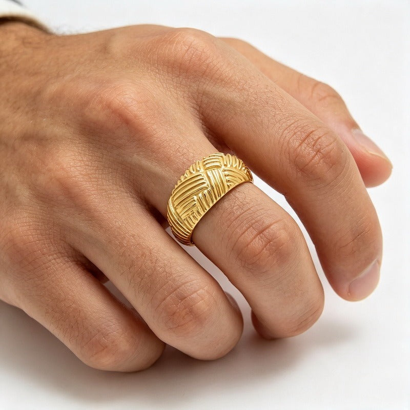 Kemston Interwoven Texture Ring for Men Titanium Steel Wide Band Vintage Style KR114788-KJX