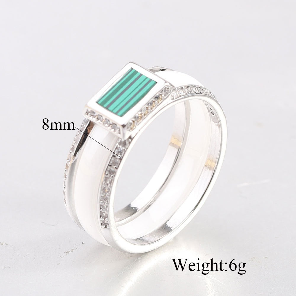 Kemstone Ceramic Ring for Men & Women Square Center Geometric Couple Band CM1066
