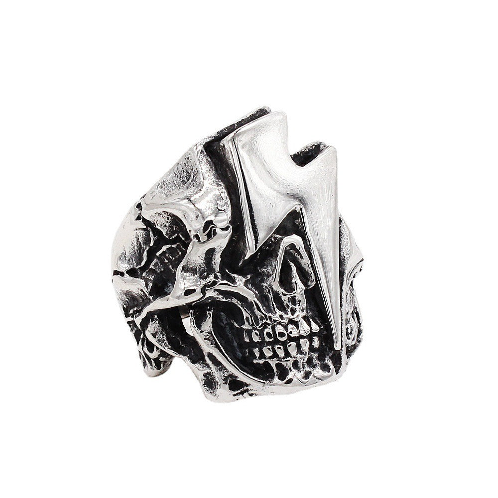 Kemstone Lightning Skull Ring for Men Titanium Steel Gothic Vintage R1219