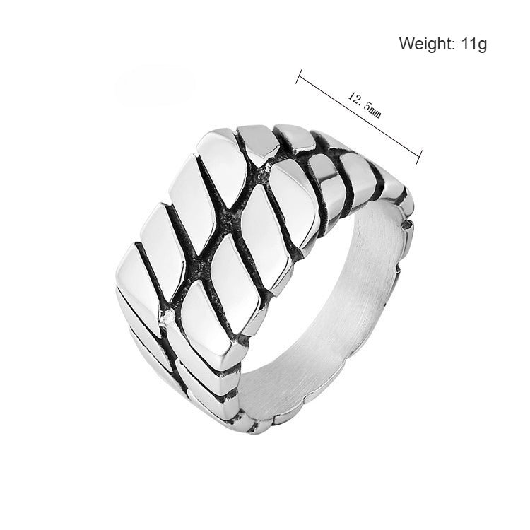 Kemstone Titanium Steel Tread Pattern Ring for Men R0202