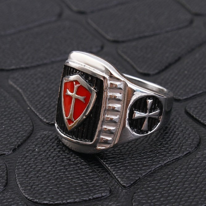 Kemstone Red Enamel Cross Ring for Men Stainless Steel Vintage TR0046