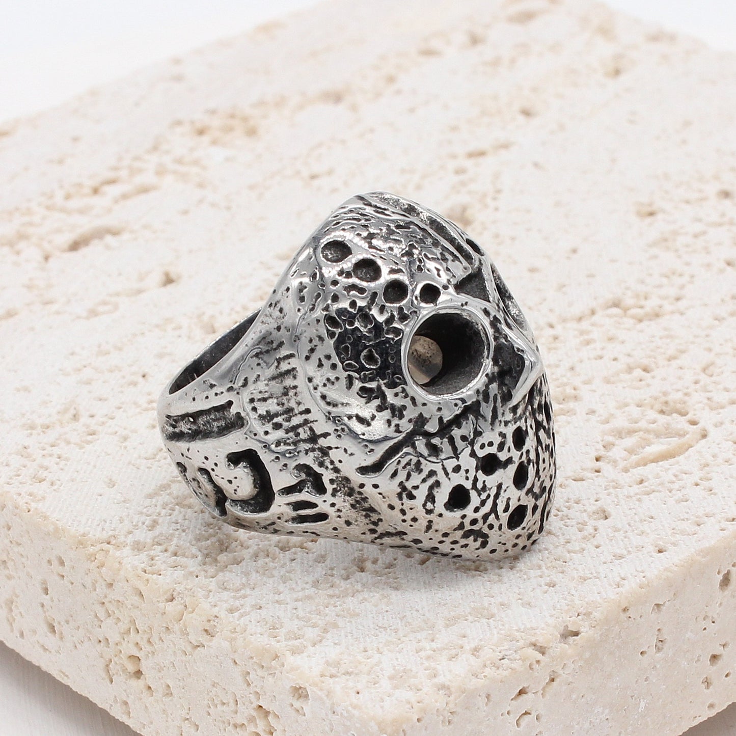 Kemstone Skull Mask Ring for Men Stainless Steel Sculpted Face Gothic Vintage R1073