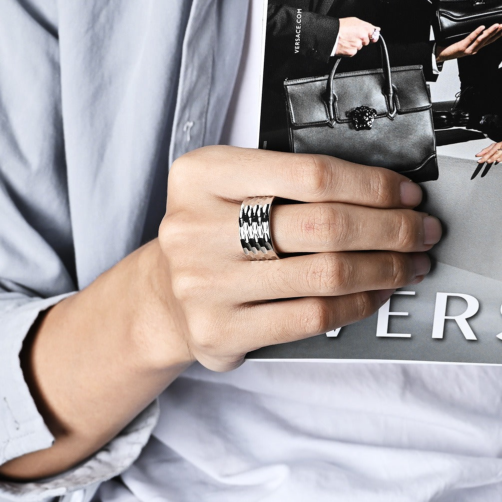 Kemstone Stainless Steel Honeycomb Pattern Ring for Men K-R783