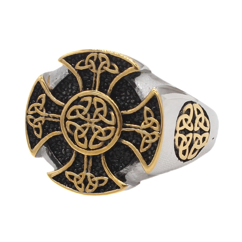 Kemstone Vintage Celtic Cross Ring for Men Titanium Steel Knot Design R1831