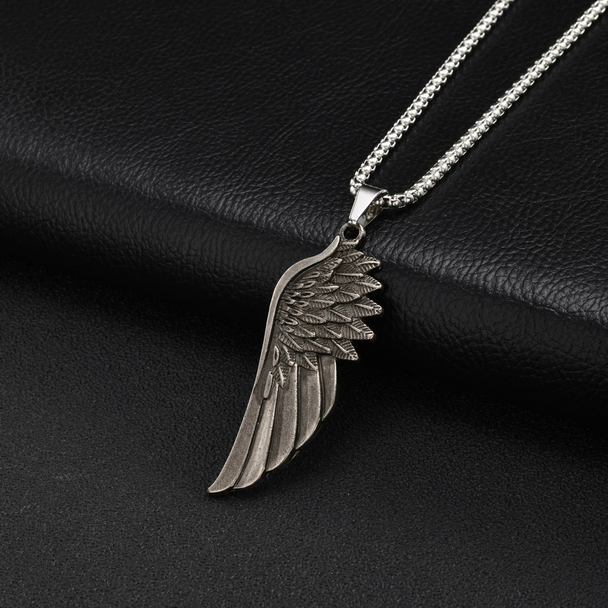 Kemstone Wing Pendant Necklace for Men Alloy Feather Relief NC-3026