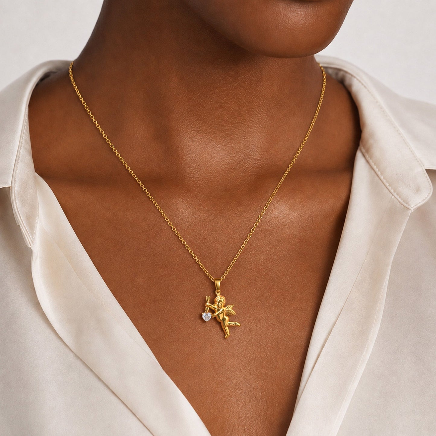 Kemstone Cupid Pendant Necklace for Men & Women Gold Plated Stainless Steel Heart Accent PN-2279