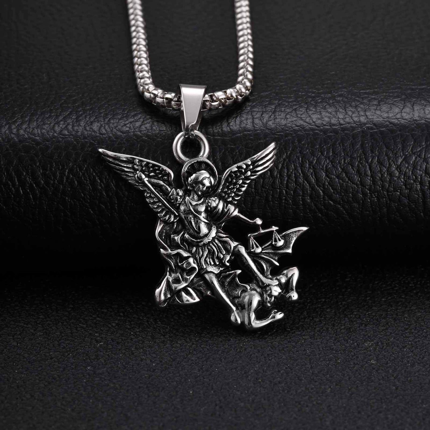 Kemstone Winged Angel Relief Pendant Necklace for Men Stainless Steel Vintage PN-2405