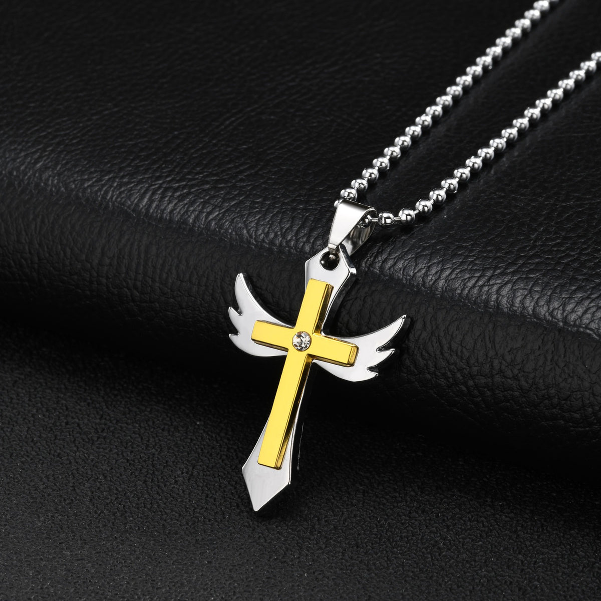 Kemstone Winged Cross Pendant Necklace for Men Two Tone NC-3031
