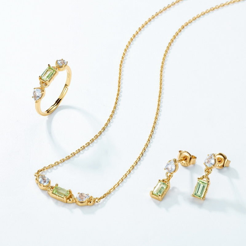 Pendientes geométricos de peridoto vintage de diseño original hechos a mano por Kemstone para mujer - Plata S925 con baño de oro de 10 quilates