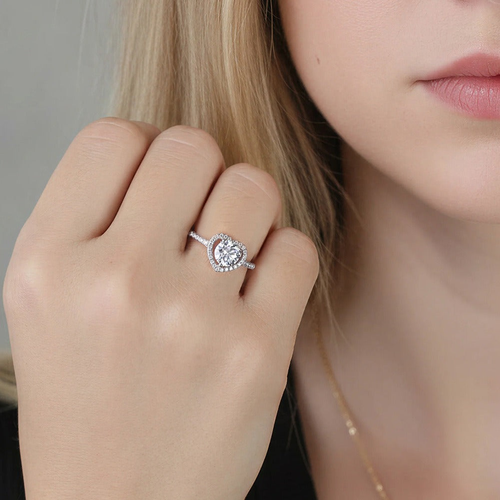 Kemstone 925 Sterling Silver Heart-Shaped Moissanite Ring for Women – 6.5mm Stone MOR14