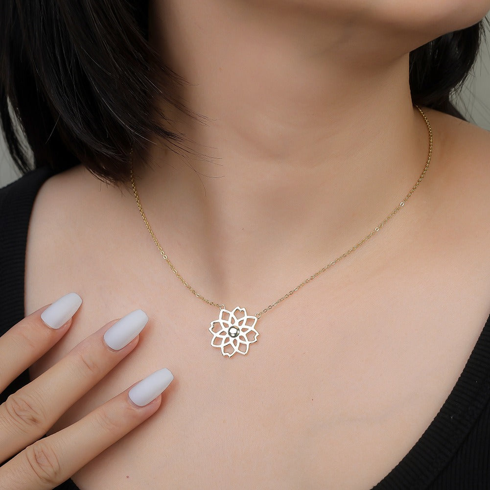 Kemstone 925 Sterling Silver Lotus Flower Pendant Necklace for Women – Snowflake Design GAN15