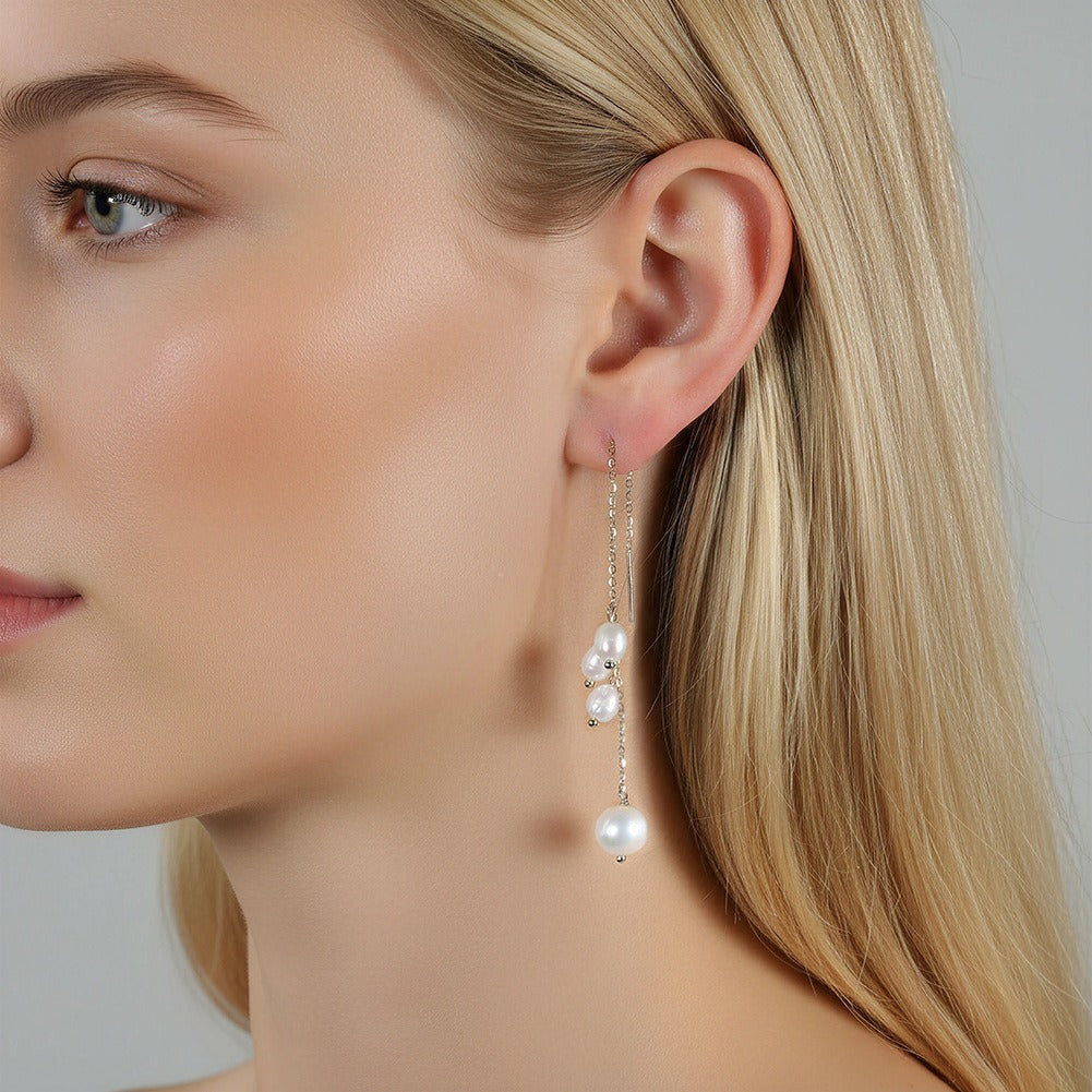 Kemstone 925 Sterling Silver Freshwater Pearl Tassel Earrings for Women – 90mm Drop GPE127