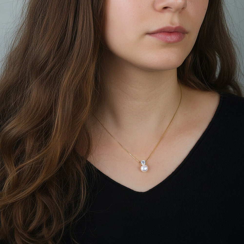 Kemstone Freshwater Pearl Pendant Necklace in 925 Sterling Silver, Gold Silver – GPN102