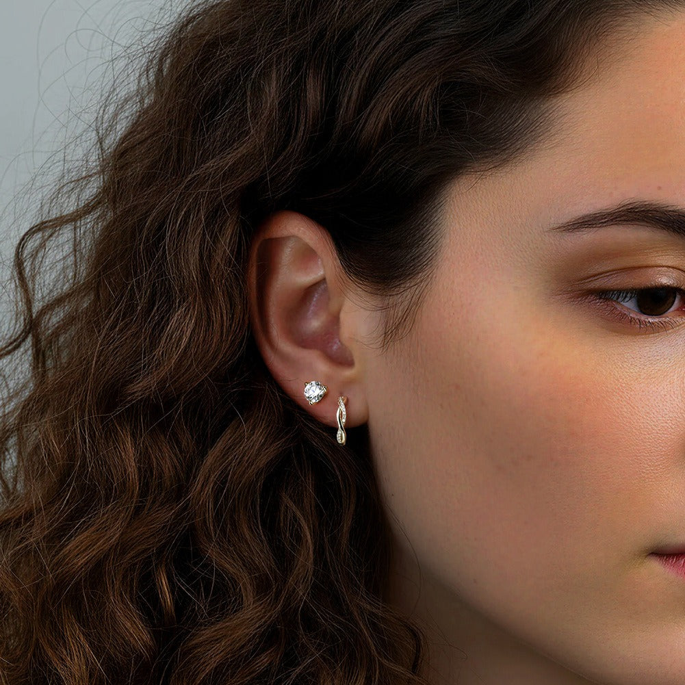 Kemstone Prong Set Moissanite Hoop Earrings for Women – 925 Sterling Silver, 14K Gold Plated / Silver – MOE19