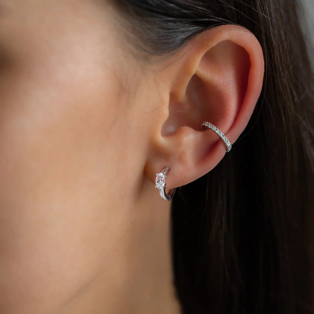 Geometric Hoop Huggie Earrings – 925 Sterling Silver Gold-Plated Micro Pave CZ, Handcrafted Dainty Lightweight Jewelry for Women A4-LZE23