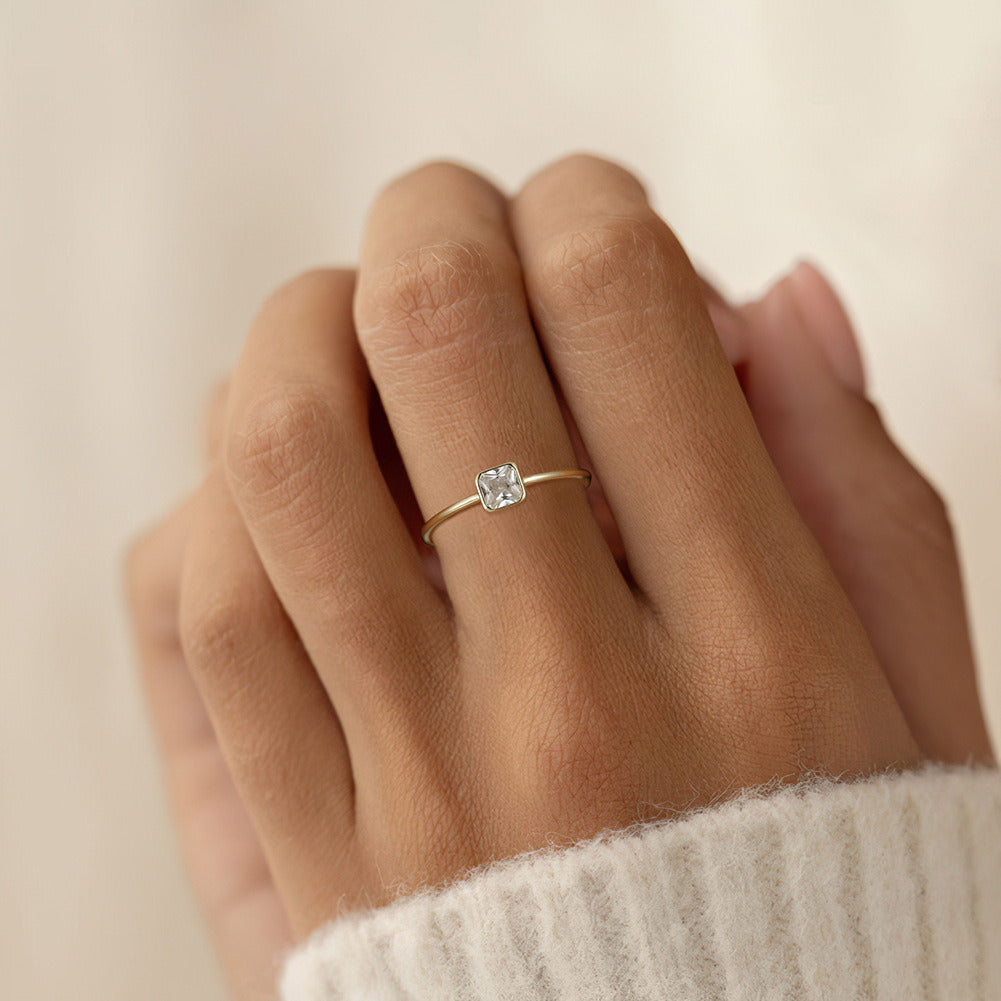 Kemstone 925 Sterling Silver Princess Cut CZ Ring – 4mm Dainty Handmade Gold Plated Ring for Women, Minimalist Gift Jewelry A4-APR36