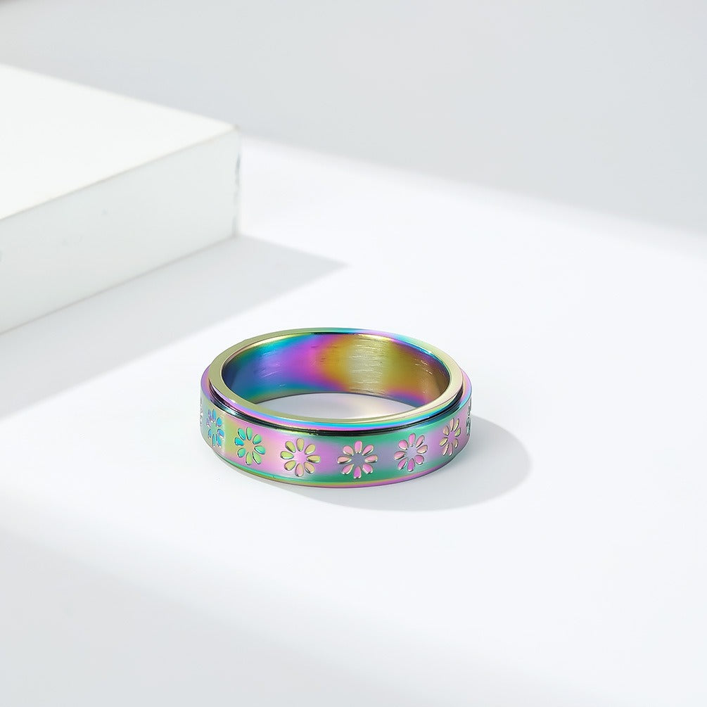 Kemstone Flower Spinner Ring Stainless Steel Rotating Band for Men & Women K-R633