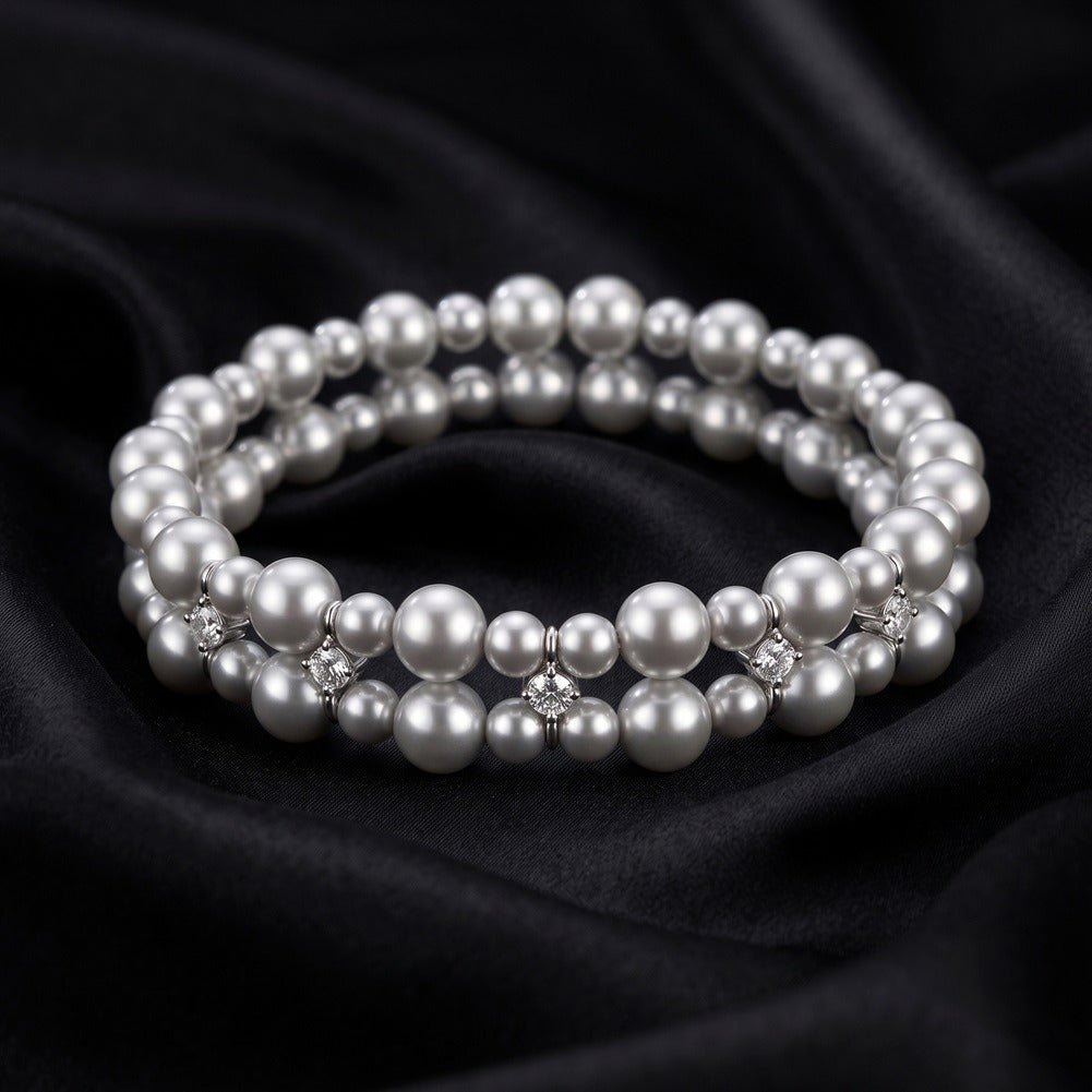 Kemston Double Strand Pearl Bracelet for Women 925 Sterling Silver PSB10