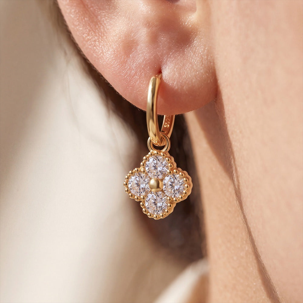 Kemstone Four Petal Cubic Zirconia Flower Stud Earrings for Women 925 Sterling Silver LZE65