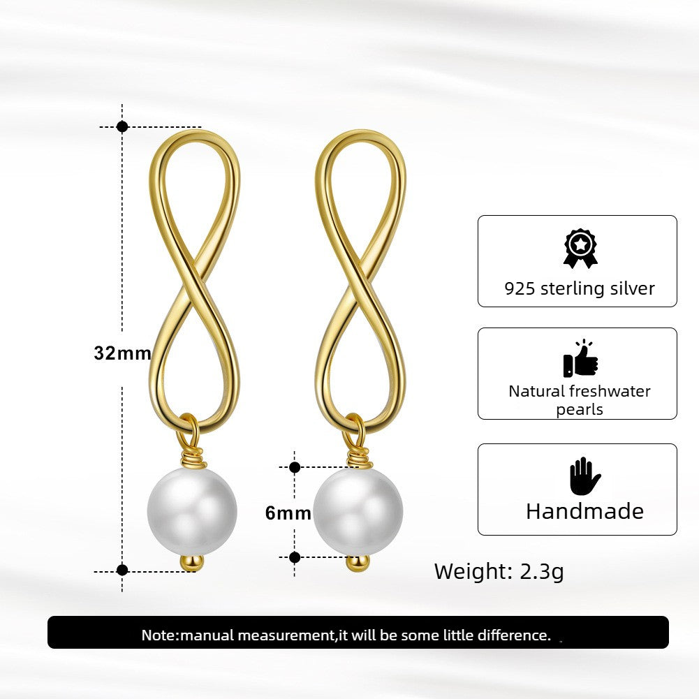 Kemstone Infinity Drop Earrings for Women 925 Sterling Silver Freshwater Pearl Detail GPE49