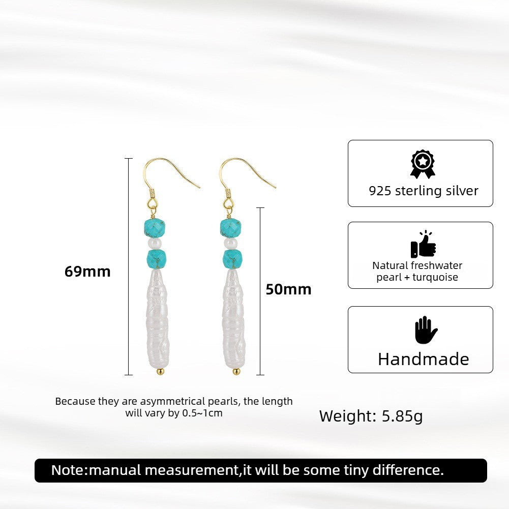 Kemstone Boho Pearl Drop Earrings for Women 925 Sterling Silver Turquoise Bead Detail MPE06