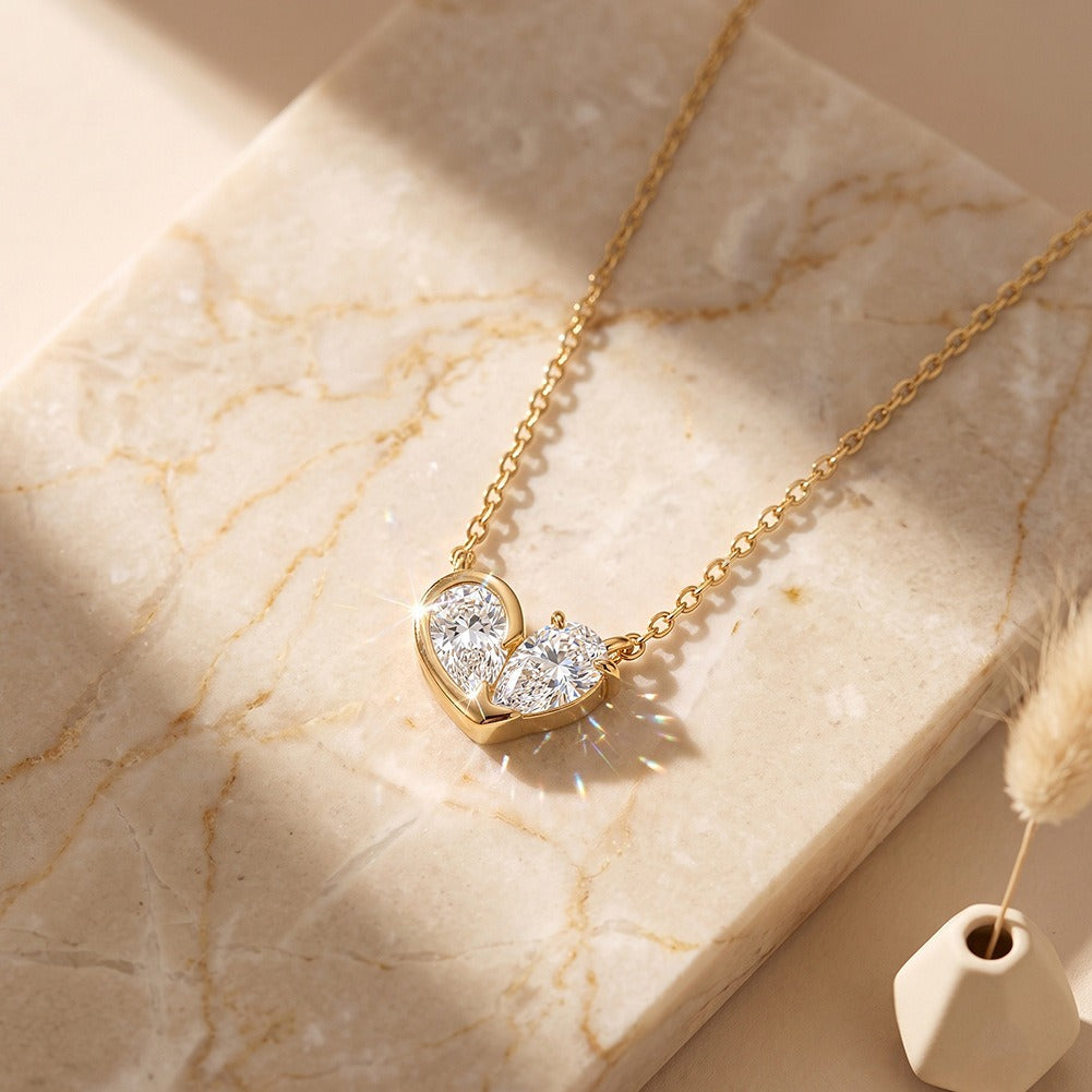 Kemstone Heart Moissanite Pendant Necklace for Women 925 Sterling Silver Pear Cut Detail SMON21