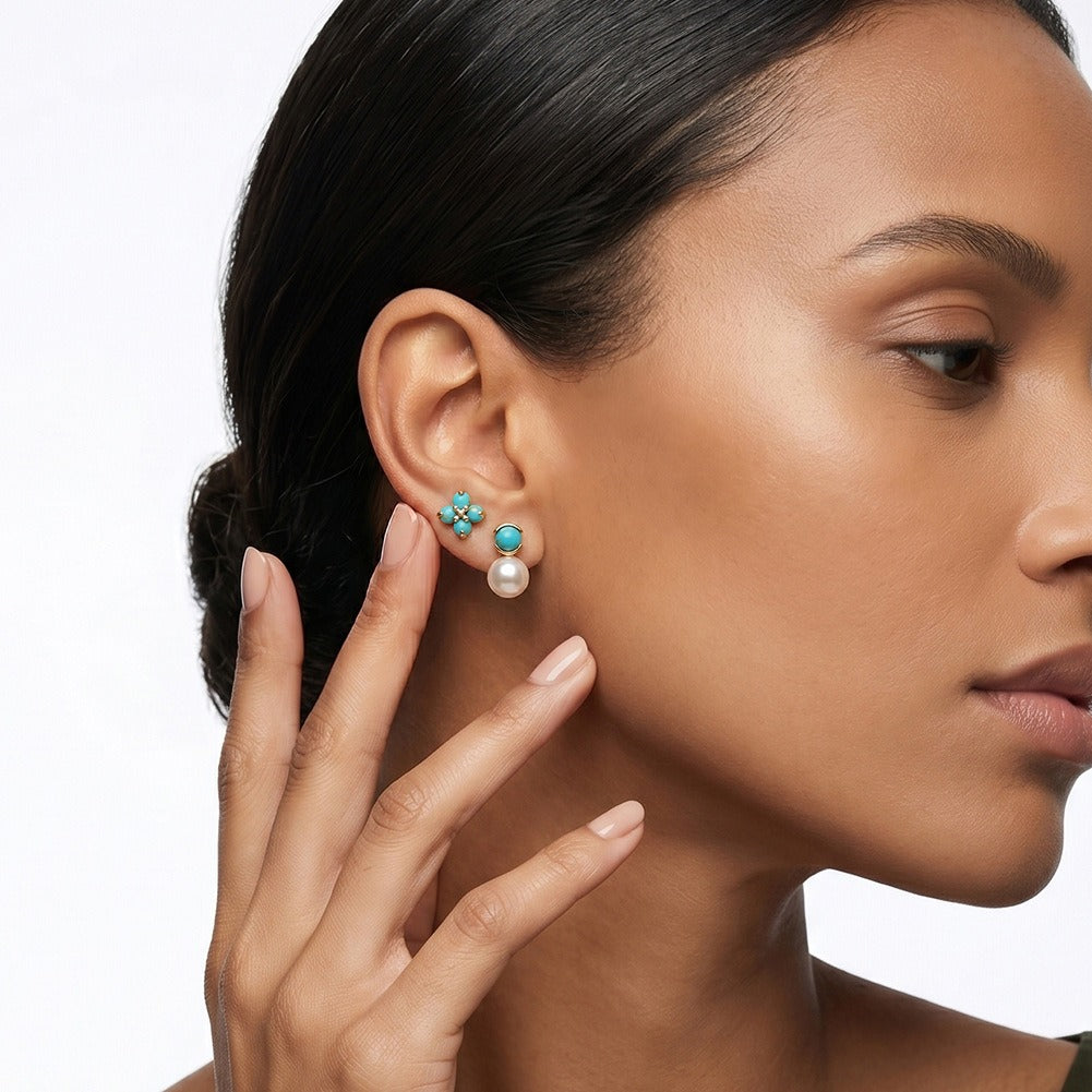Kemstone Turquoise Freshwater Pearl Stud Earrings for Women 925 Sterling Silver MPE08