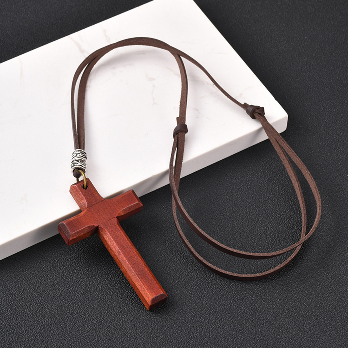 Kemston Wooden Cross Pendant Necklace for Men Adjustable Cord PN-1278