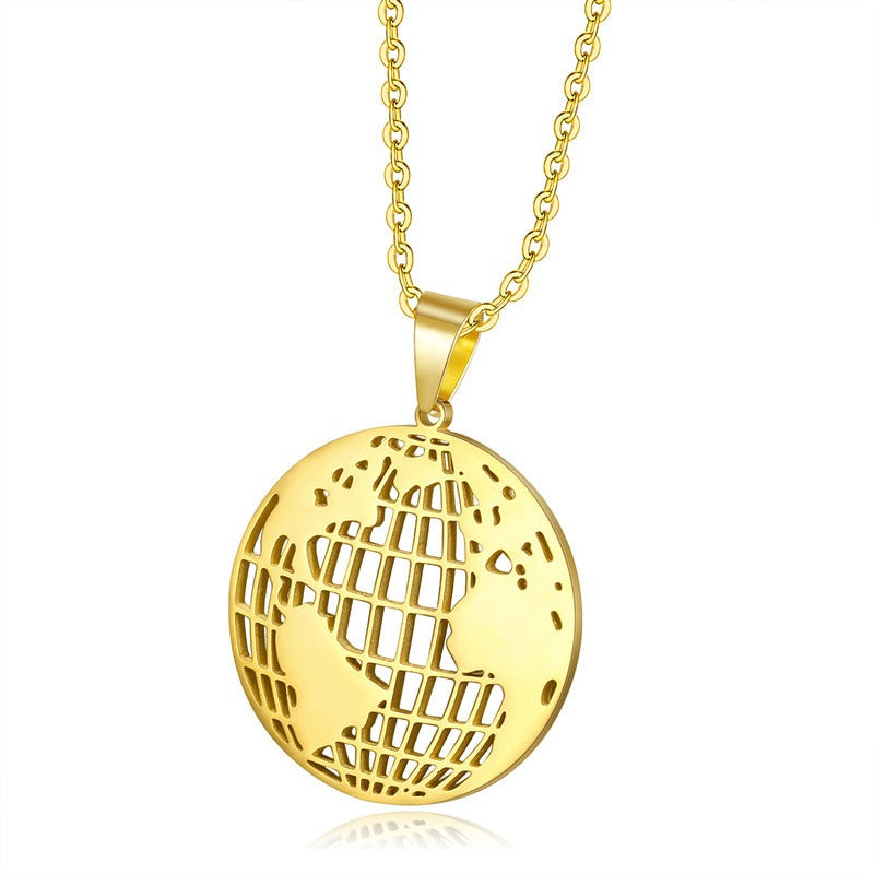 Kemston World Map Pendant Necklace for Men 316L Stainless Steel Openwork TN0186