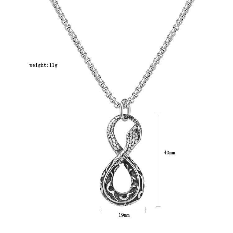 Kemstone Snake Infinity Pendant Necklace for Men Titanium Steel Vintage Detail P0504