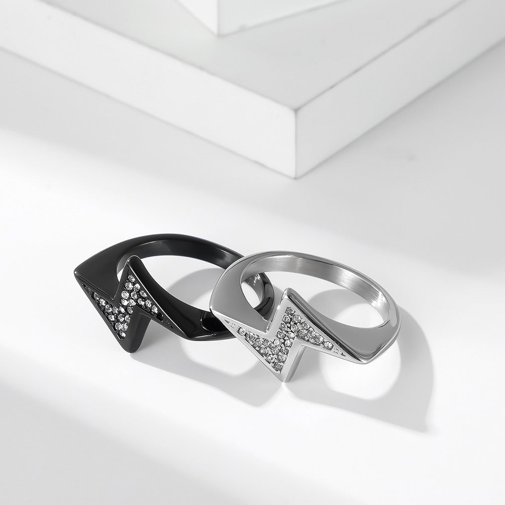 Kemstone Lightning Bolt Ring for Men Stainless Steel Stone Accent K-R644
