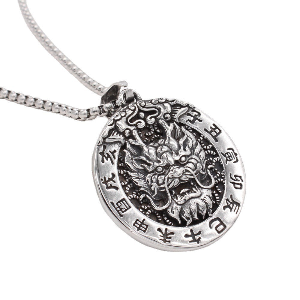 Kemston Zodiac Animal Medallion Necklace for Men Stainless Steel Vintage P0959