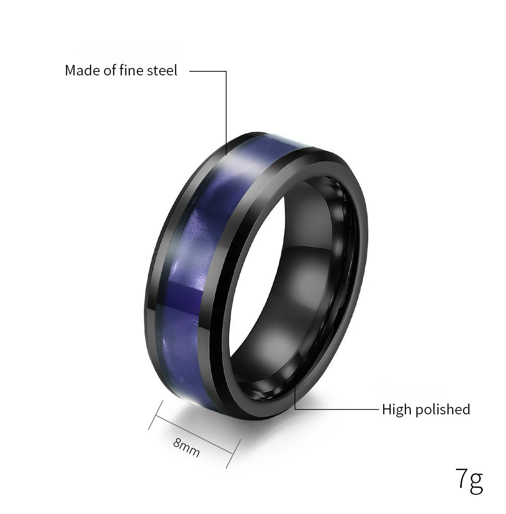 Kemstone Men’s Titanium Steel Ring – Black Band with Purple Inlay K-R638