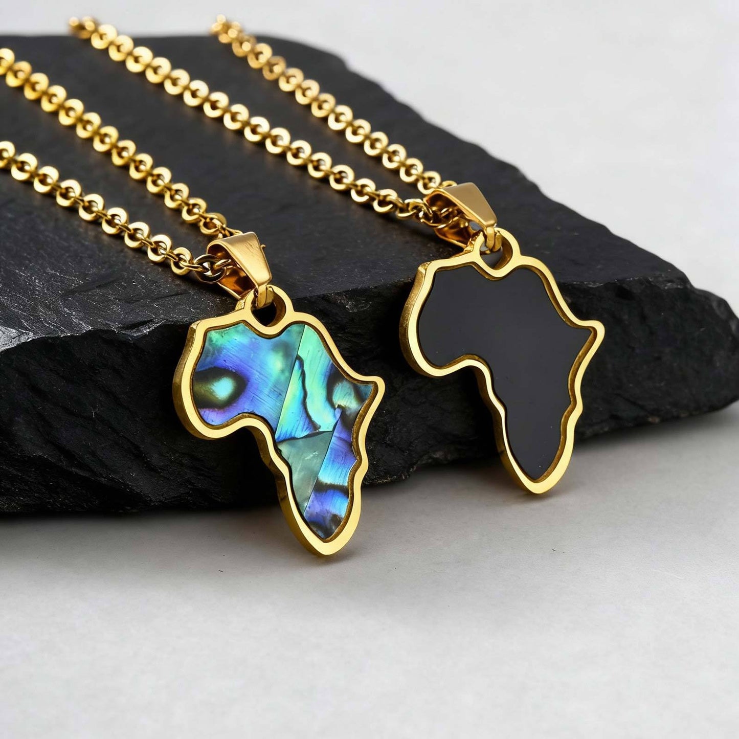 Kemstone Stainless Steel Africa Map Pendant Necklace – Abalone Shell Style for Men & Women PN-2185