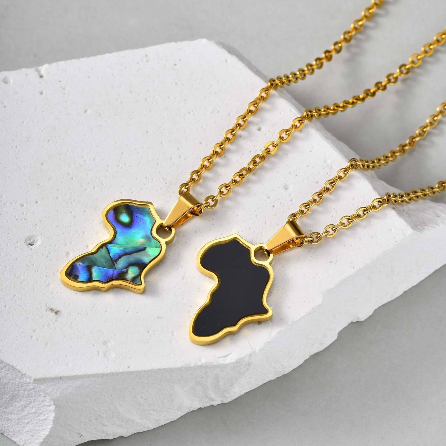 Kemstone Stainless Steel Africa Map Pendant Necklace – Abalone Shell Style for Men & Women PN-2185