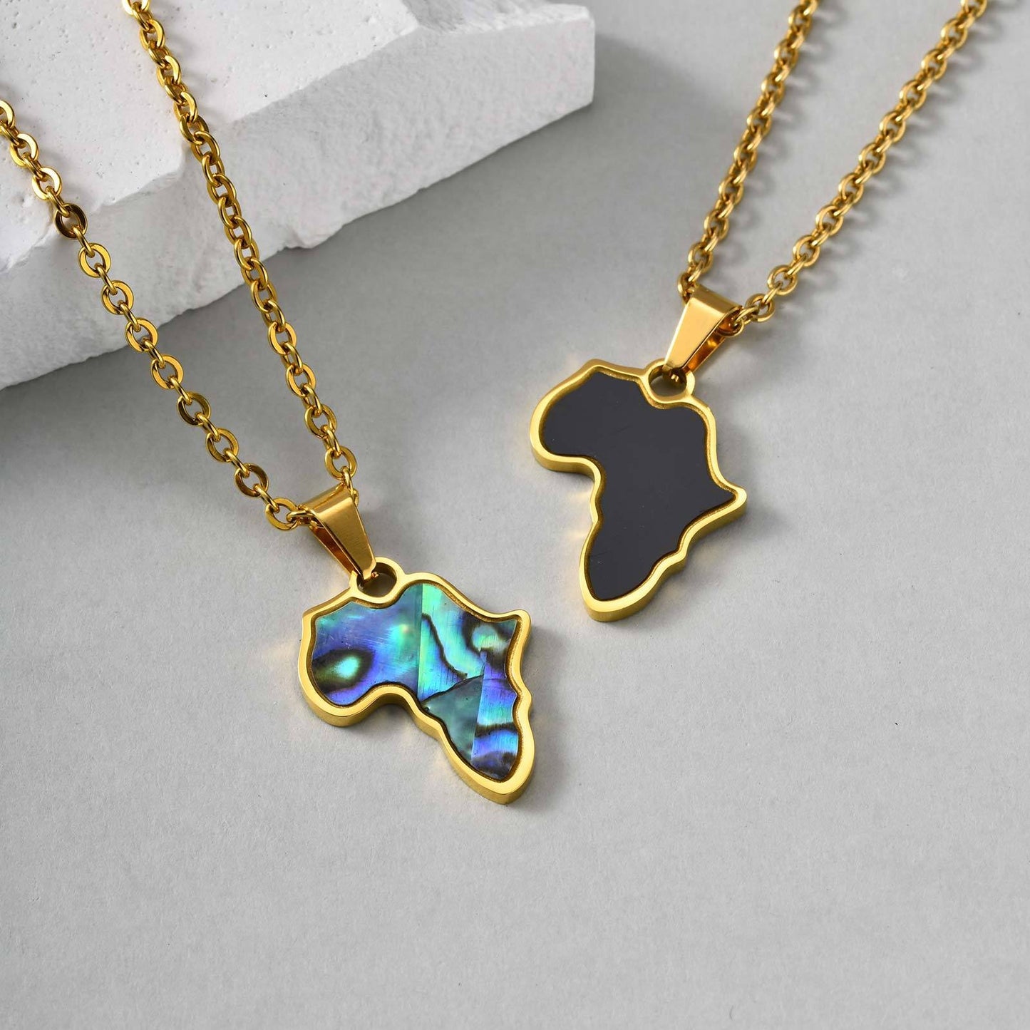 Kemstone Stainless Steel Africa Map Pendant Necklace – Abalone Shell Style for Men & Women PN-2185