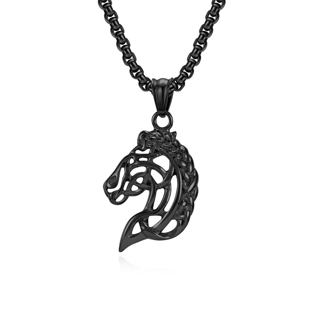 Kemstone Stainless Steel Abstract Horse Head Pendant Necklace for Men K-PT480