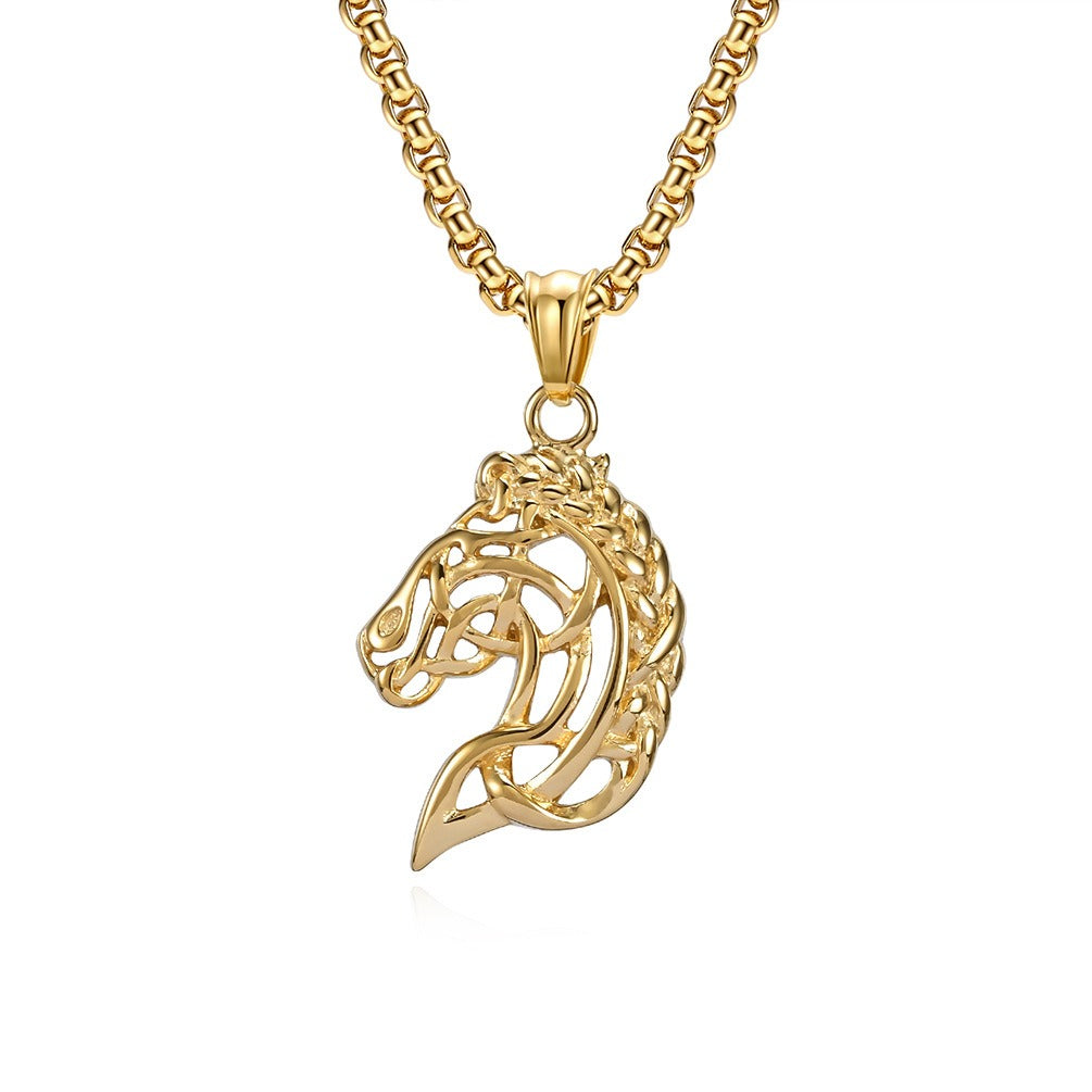 Kemstone Stainless Steel Abstract Horse Head Pendant Necklace for Men K-PT480