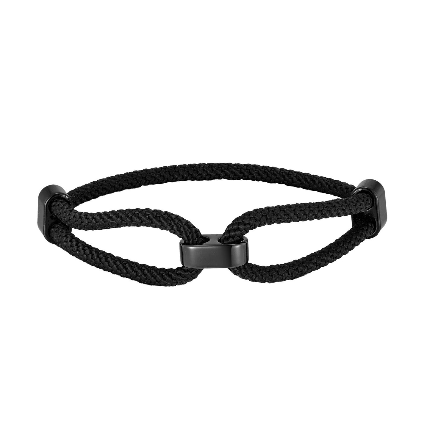 Kemstone Adjustable Black Cord Bracelet Stainless Steel for Men & Women BR-2618