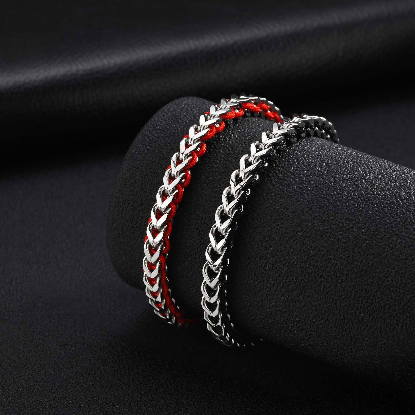 Kemston Stainless Steel Dragon Chain Bracelet for Men Braided Cord Adjustable Style BR-2351
