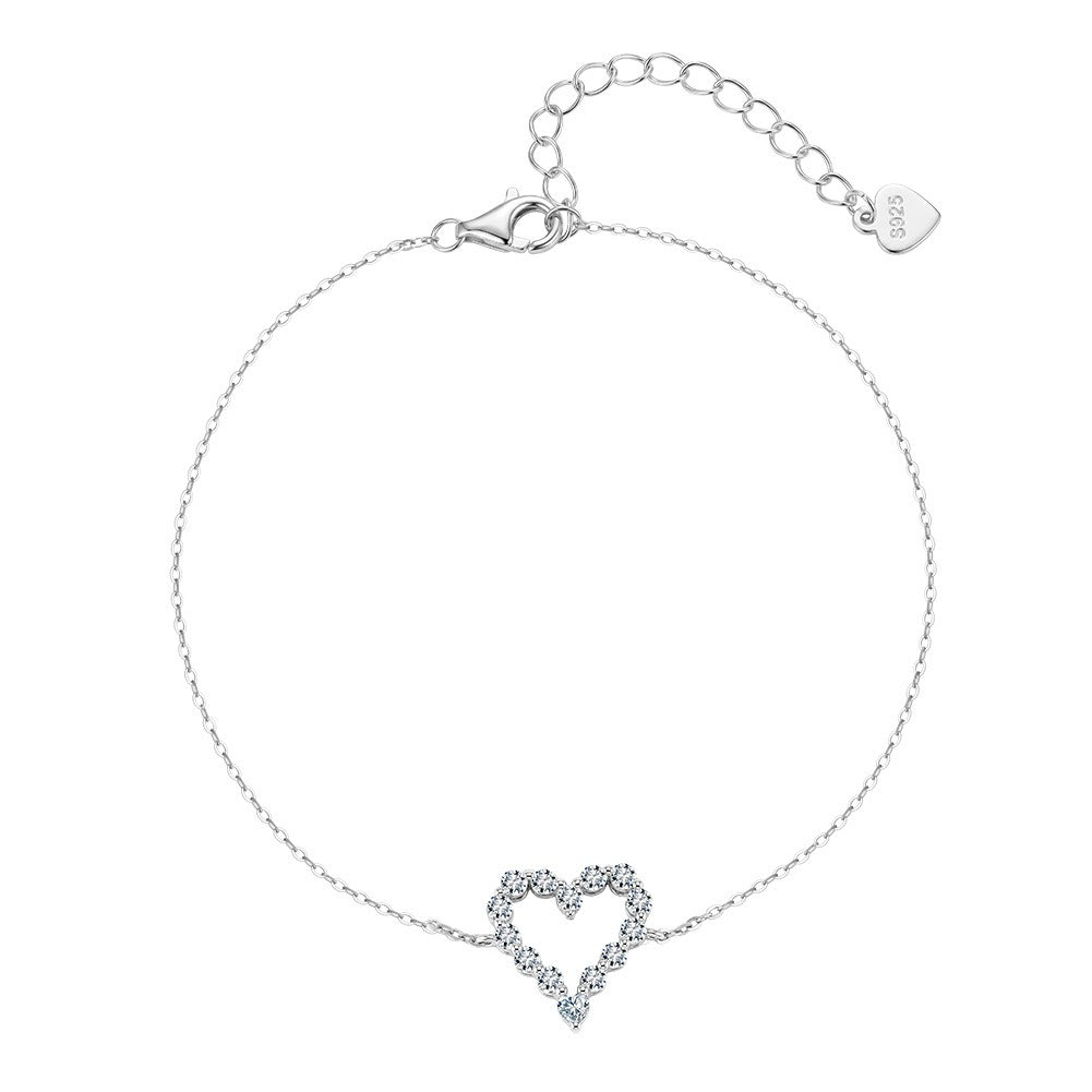 Kemston 925 Sterling Silver Heart Shape Moissanite Bracelet for Women SMOB10