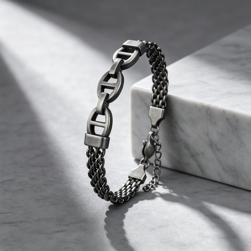 Kemstone Titanium Steel Curved Link Mesh Bracelet for Men Adjustable KB213297-KFC