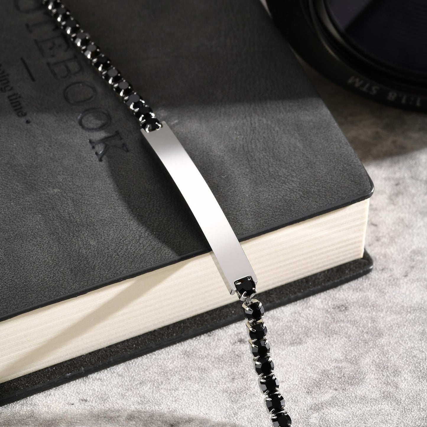 Kemstone Stainless Steel ID Bracelet – Black Cubic Zirconia Accent for Men BR-2709