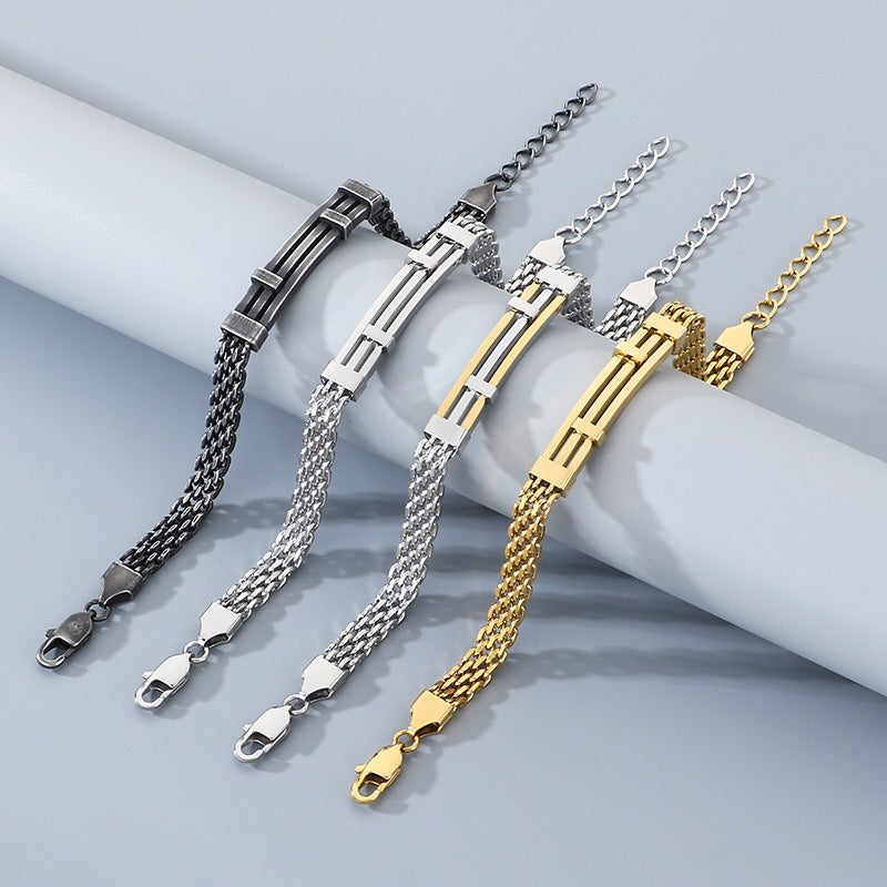 Kemstone Titanium Steel Mesh Chain Bracelet for Men Geometric Bar Adjustable Gold Silver Black KB212525-KFC
