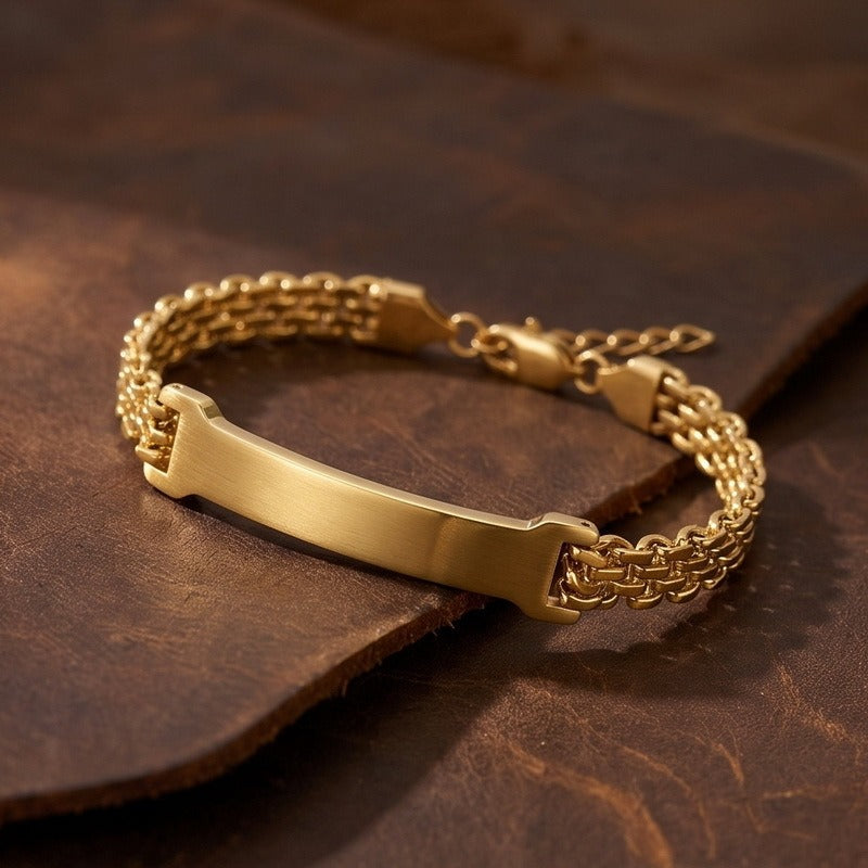 Kemston Titanium Steel Curved Bar Mesh Chain Bracelet for Men Vintage Link Wrist KB213303-KFC