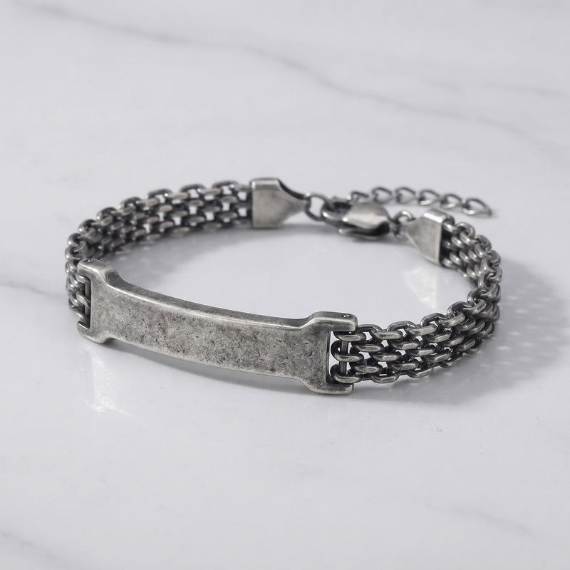 Kemston Titanium Steel Curved Bar Mesh Chain Bracelet for Men Vintage Link Wrist KB213303-KFC