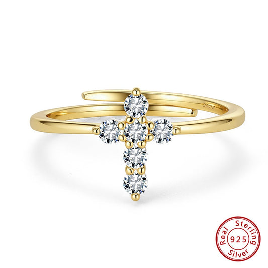 Kemstone Adjustable Moissanite Cluster Ring – 925 Sterling Silver, 2mm Stones, Gold / Silver MOR15